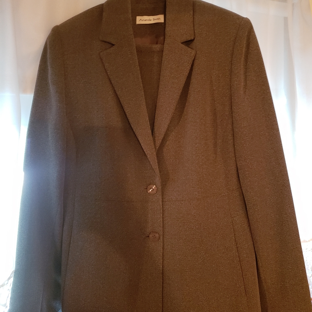 Amanda Smith Skirt Suit brown black pattern size 8